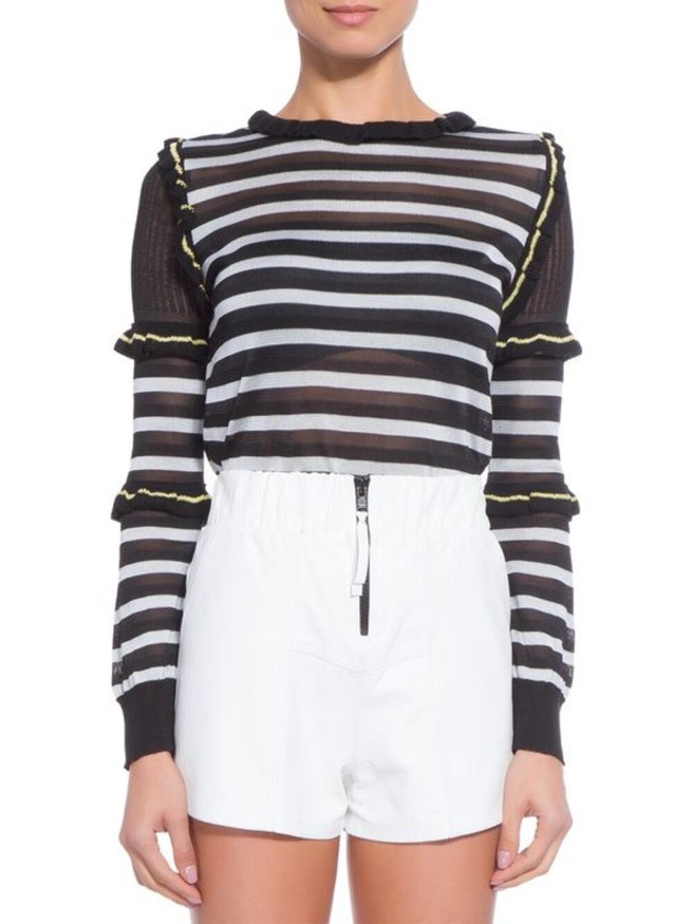 ANDREA BOGOSIAN Striped Marli Knit Top Size Small Black & White
